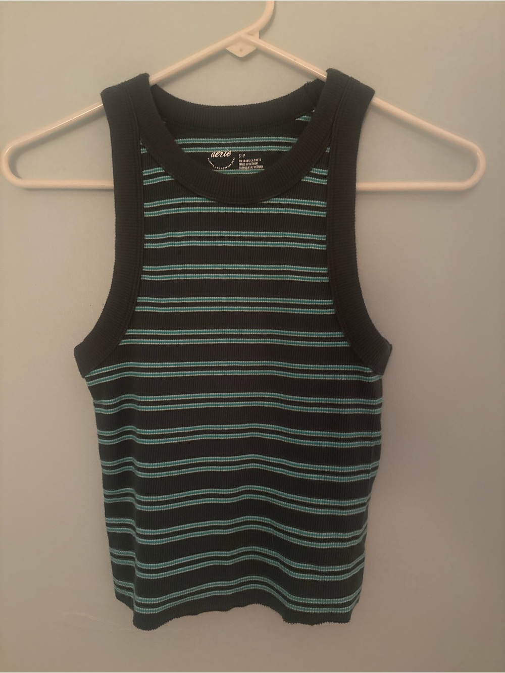 NWT Aerie Black Tank with Teal Stripes Ribbed Tank